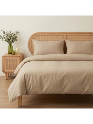 Prime Sleeks Çift Kişilik %100 Pamuk Nevresim Takımı 200 x 220 Cm, Lastikli Çarşaflı Set, Bej