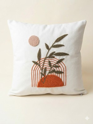 Punch Kırlent Kılıfı 43X43 Modern Salon Nakışlı Kırlent Kılıfı Gizli Fermuarlı