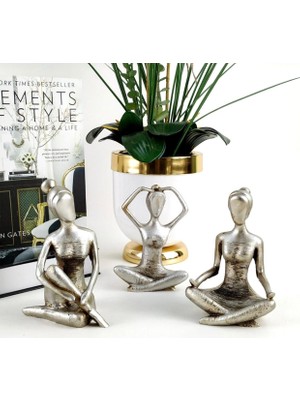 Mirsa Global 3 Lü Dekoratif Yogacı Kız Gümüş