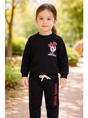 Almira Anne Bebek Kız Çocuk Mickey Mouse Baskılı Eşofman Takımı Siyah Beden Seçenekleriyle