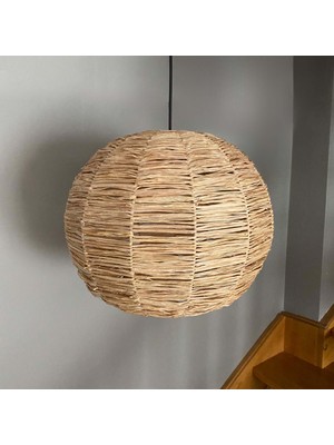 Noldecoration Büyük Küre Çap 42CM, Yükseklik 36CM Elyapımı Hasır Rafya Minimal Japon Orta Tekli Avize