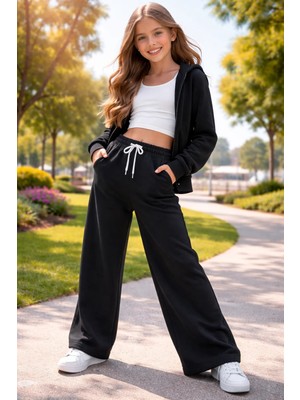 Almira Anne Bebek Çocuklar Için Siyah Eşofman Altı - Beli Lastikli ve Cepli