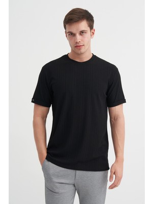 Cazador Bisiklet Yaka Dokulu Erkek T-Shirt 42530 Siyah