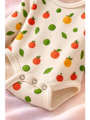 Almira Anne Bebek Bebek Body, Meyve Desenli Uzun Kollu, Çıtçıtlı, Konforlu Bebek Giyim