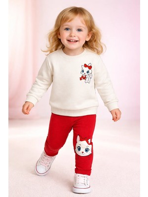 Almira Anne Bebek Bebek Kız Takım Kedi Baskılı Uzun Kollu Comfort Bedenler