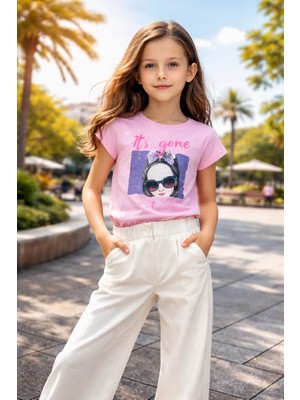 Almira Anne Bebek Kız Çocuk Tişörtleri Yazlık Kısa Kollu Bisiklet Yaka Pembe