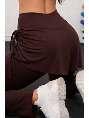 Moda Loris Kadın Yüksek Belli Yandan Büzgülü Paçaya Doğru Geniş Dalgıç Tayt