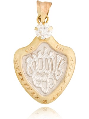 Berk Mücevherat 14 Ayar Altın Allah Yazılı Taşlı Kolye Ucu