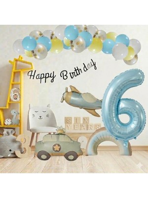 Çıtı Pıtı Store Retro Doğum Günü Seti; Uçak, Araba, Gökkuşağı, Rakam ve 20 Adet Lateks Balon Set