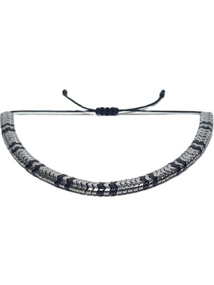 JTSS26BLK1744 Hematit Doğaltaş Ip Örme Janti Bileklik