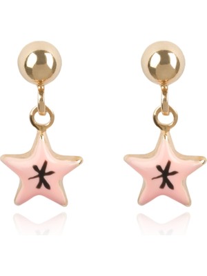 Berk Mücevherat 14 Ayar Altın Pembe Mineli Yıldız Figürlü Sallantılı Çocuk Küpe