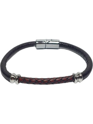 JTSS26BLK1787 Alaşımlı Metal Kilit Hakiki Deri Janti Bileklik