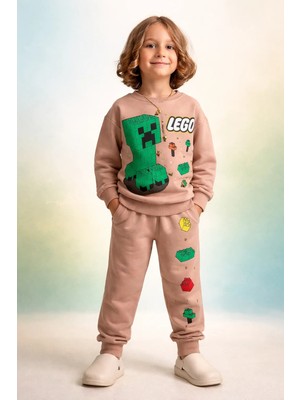 Almira Anne Bebek Çocuklar Için Kahverengi LEGO Baskılı Erkek Takım Seti