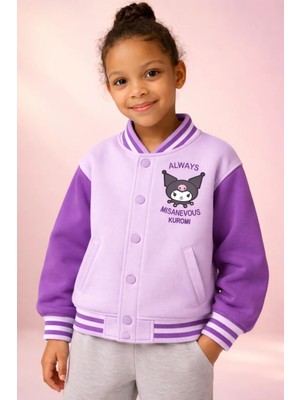 Almira Anne Bebek Kız Çocuk Mont Yazlık Kolej Ceket Baskılı Mor Renkli Şardonlu