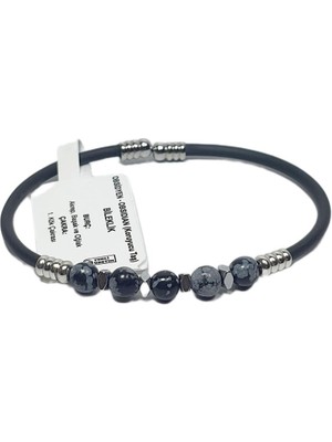 JTSS26BLK1781 Paslanmaz Çelik Bilezik Silikon Kaplama Obsidyen ve Hematit Doğaltaşlı Garantili Janti Bileklik