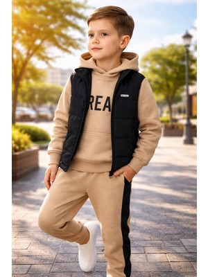 Almira Anne Bebek Çocuk Giyim Erkek Takım Kapitone Yelekli Sweatshirt Seti