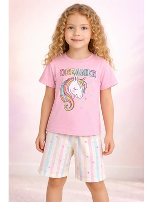 Almira Anne Bebek Kız Çocuk Pijama Takımı Yazlık Unicorn Baskı Rahat Uyku Kıyafeti