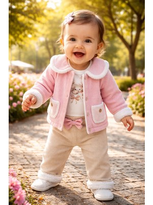 Almira Anne Bebek Krem Bebek Takım 3 Parça Cep Detaylı Kız Bebek Için Günlük Kullanım