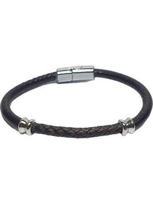 JTSS26BLK1790 Alaşımlı Metal Kilit Hakiki Deri Janti Bileklik