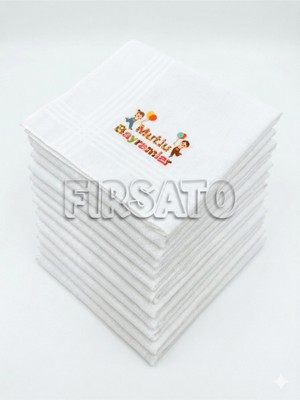 Fırsato Bayram Mendili Mutlu Bayramlar Baskılı |Balonlu | 10 Adet | Hediyelik | Mendil 28X28CM, %100 Pamuk |