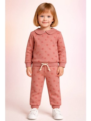 Almira Anne Bebek Kız Çocuk Yazlık Takım Çiçek Desenli Bebek Yaka Uzun Kollu