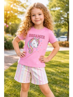 Almira Anne Bebek Kız Çocuk Için Yazlık Unicorn Baskılı Pijama Takımı Rahat Uyku Kıyafeti