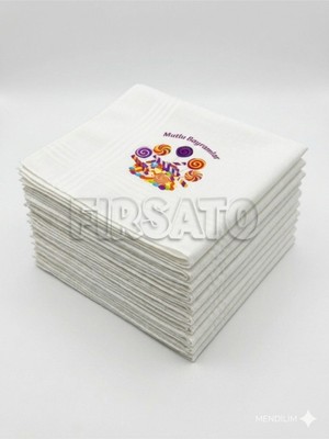 Fırsato Bayram Mendili Mutlu Bayramlar Baskılı |Şeker | 10 Adet | Hediyelik | Mendil 28X28CM, %100 Pamuk |