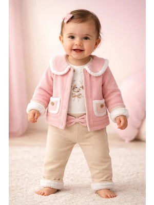 Almira Anne Bebek Krem Renkli Bebek Takım 3 Parça Cep Detaylı Kız Bebek Için