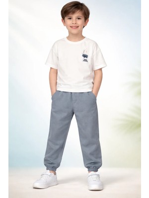 Almira Anne Bebek Yazlık Erkek Çocuk Takım Elbise Beyaz Kısa Kollu Tişört ve Pantolon