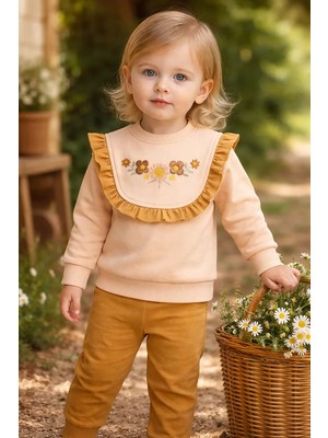 Almira Anne Bebek Bebek Kız Çocuk Mevsimlik Takım Renkli Çiçek Nakışlı Bisiklet Yakalı