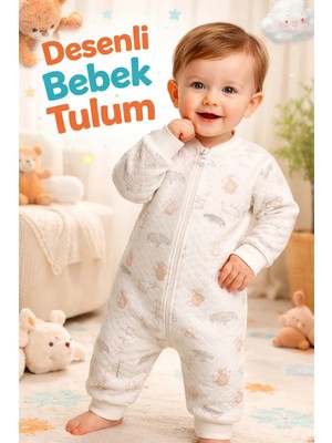 Almira Anne Bebek Çocuk Giyim Bebek Tulum Krem Renk Uzun Kollu Fermuarlı