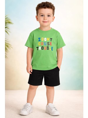 Almira Anne Bebek Çocuklar Için Yeşil Kısa Kollu Tişört ve Şort Takımı Yazlık Günlük Giyim