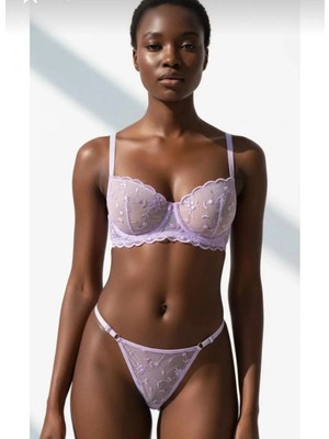 Freya  Flora Lila Çiçek Detaylı Tanga Model Iç Çamaşırı Takımı