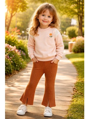 Almira Anne Bebek Kız Çocuk Yazlık Takım Çiçekli Cepli Omuz Dantelli Paçalı 2li Set