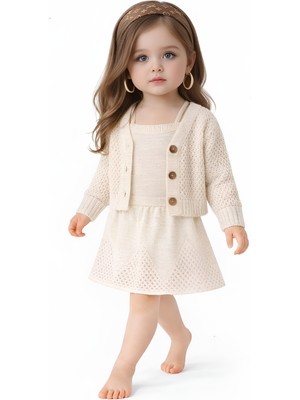 Mihrumay Kız Bebek Askılı Etekli & Hırkalı 3'lü Takım