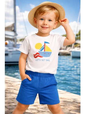 Almira Anne Bebek Bebek Erkek Takım Yazlık Yelkenli Baskılı Kısa Kollu Şortlu
