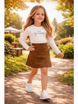 Almira Anne Bebek Kız Çocuk Süet Takım Uzun Kollu Beli Lastikli Düğme Detaylı