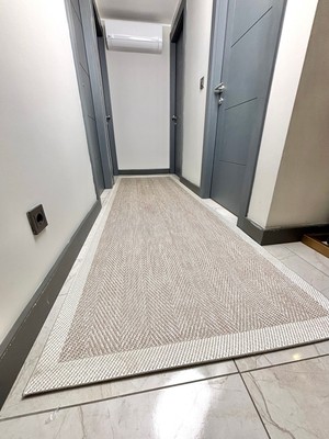 Nevmahall Çerçeve Bej Krem Kaymaz Taban Leke Tutmaz Sisal Halı