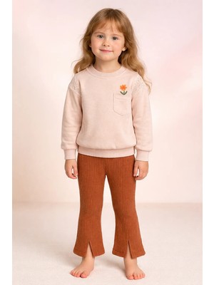 Almira Anne Bebek Kız Çocuk Yazlık Takım Çiçekli Cepli Omuz Dantelli Paçalı 2li Set