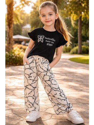 Almira Anne Bebek Kız Çocuk Kelebek Baskılı Tişörtlü Pantolon Takımı ile Günlük Konfor