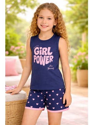 Almira Anne Bebek Kız Çocuk Girl Power Baskılı Askılı Kollu Şortlu Pijama Takımı