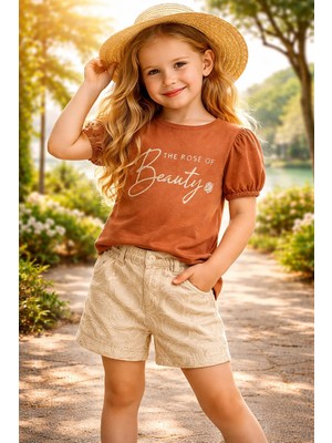 Almira Anne Bebek Çocuklar Için Yazlık Kot Takım Kahve-Krem Renkli Rahat Giyim