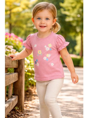 Almira Anne Bebek Bebek Kız Çocuk Yazlık Takım Giyim Çiçek Baskılı Simli Kısa Kol