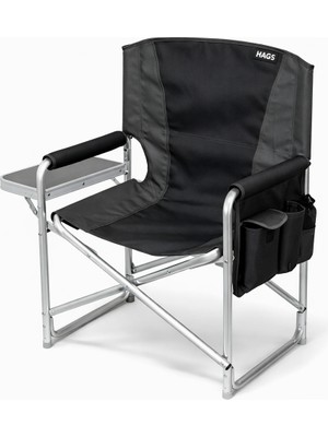 Haegs Alüminyum Kamp Sandalyesi, Taşınabilir Katlanır Yönetmen Sandalyesi, Yan Sehpa ve Çıkarılabilir Yan Cep ile Açık Hava Kampı, Piknik, Bahçe, Teras, Balkon, Siyah