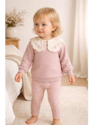 Almira Anne Bebek Bebek Kız Için Lila Kare Yaka Nakışlı Takım Bebek Giyim