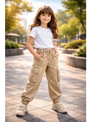Almira Anne Bebek Kız Çocuk Pantolon Kahverengi Lastikli Bel Cepli Bilek Lastikli Günlük Giyim