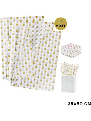 Roco Paper Co. Altın Puantiyeli Pelur Kağıt, Dekoratif Hediye Paketleme ve Ambalaj Kağıdı 35X50 Cm, 25 Adet