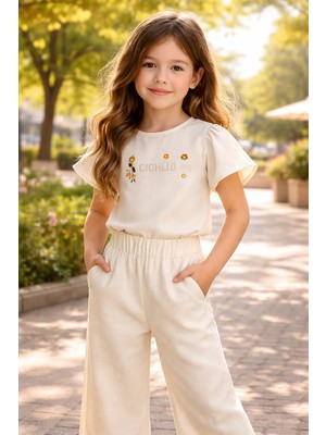 Almira Anne Bebek Kız Çocuk Keten Takım Yazlık Çiçekli Günlük Kullanım Rahatlığı