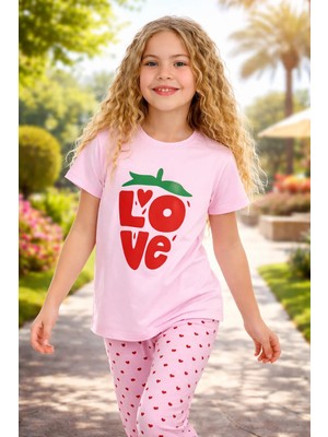 Almira Anne Bebek Renkli Kız Çocuk Pijama Takımı Sevimli Kalpli Tasarım