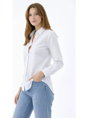Emh Store Uzun Kollu Gömlek Düğmeli Klasik Yaka Günlük ve Ofis Şıklığına Uygun - Beyaz